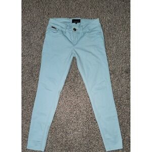 Y2K Baby Phat Womens Skinny Jeans Light Blue Low Rise Gold Logo Size 5 McBling